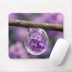 Tapis De Souris Reflet de Fleur de Lilas dans une Goutte de Pluie