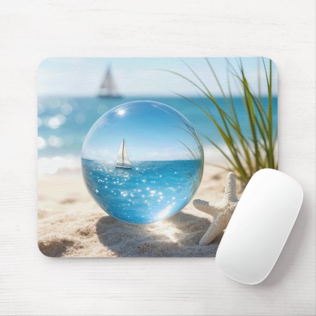Tapis De Souris Reflet de l'océan dans une boule de lentille (Avec souris)
