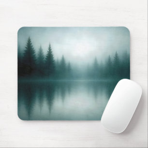 Tapis De Souris Reflet de pin brumeux dans l'eau du lac