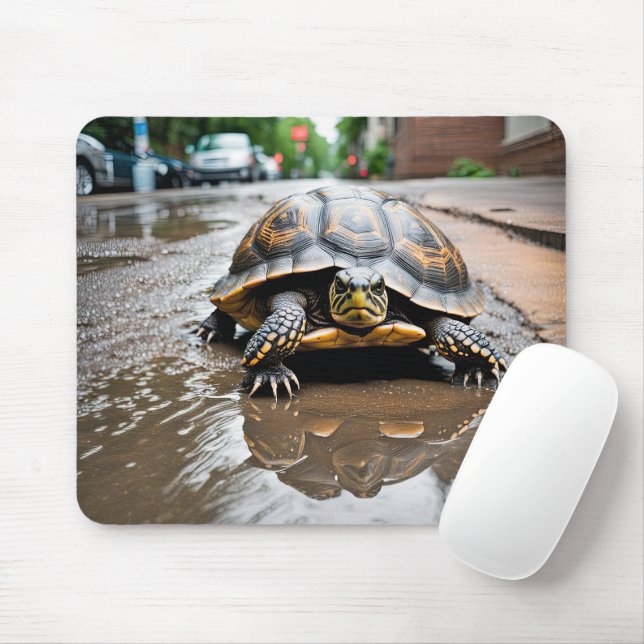 Tapis De Souris Reflet de tortue dans une flaque (Avec souris)