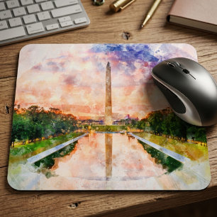 Tapis De Souris Reflet du coucher de soleil aquarelle du monument