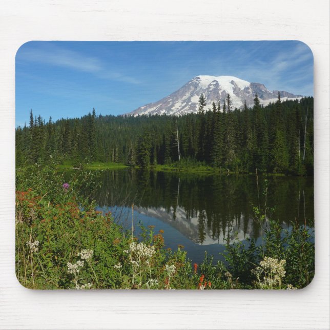Tapis De Souris Réflexion du lac Rainier avec Fleurs sauvages (Devant)