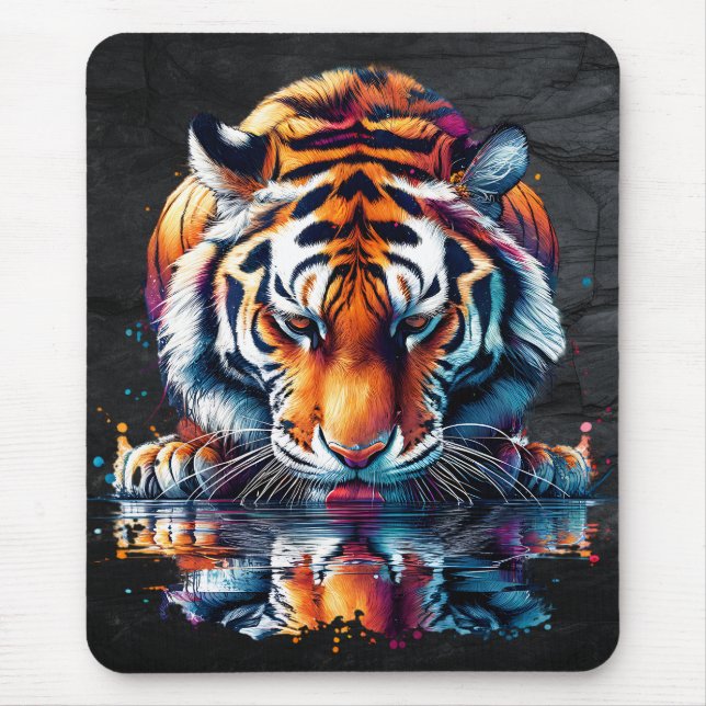 Tapis De Souris Réflexion du tigre buvant de l'eau (Devant)