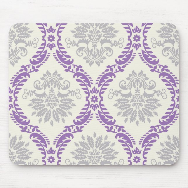 Tapis De Souris régal violet gris et crème damassé (Devant)