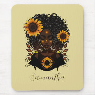 Tapis De Souris Reine des tournesols Afro femme