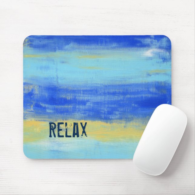 Tapis De Souris Relaxing Beach Blue Yellow Abstract Art (Avec souris)