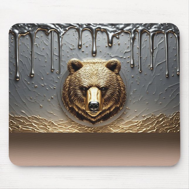 Tapis De Souris Relief d'ours doré avec effet de goutte de métal � (Devant)
