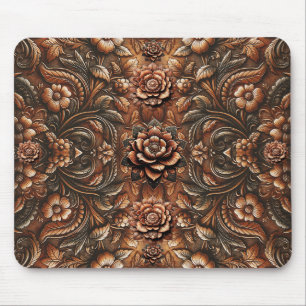 Tapis De Souris Relief Fleur Vintage Aspect Cuir Faux