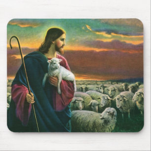 Tapis De Souris Religion vintage, Christ Bon Pasteur avec troupeau