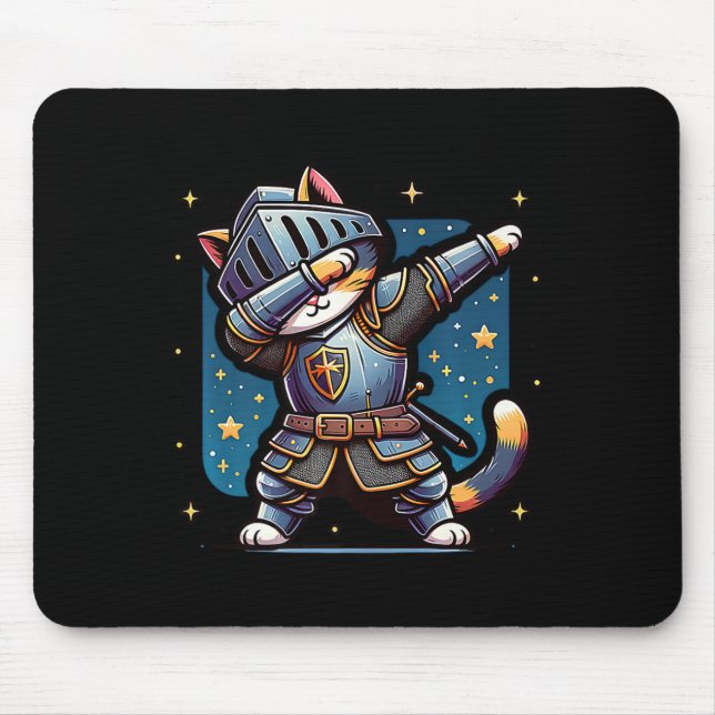 Tapis De Souris Ren Faire Chevalier médiéval Dabbing Chat Kitten D (Devant)