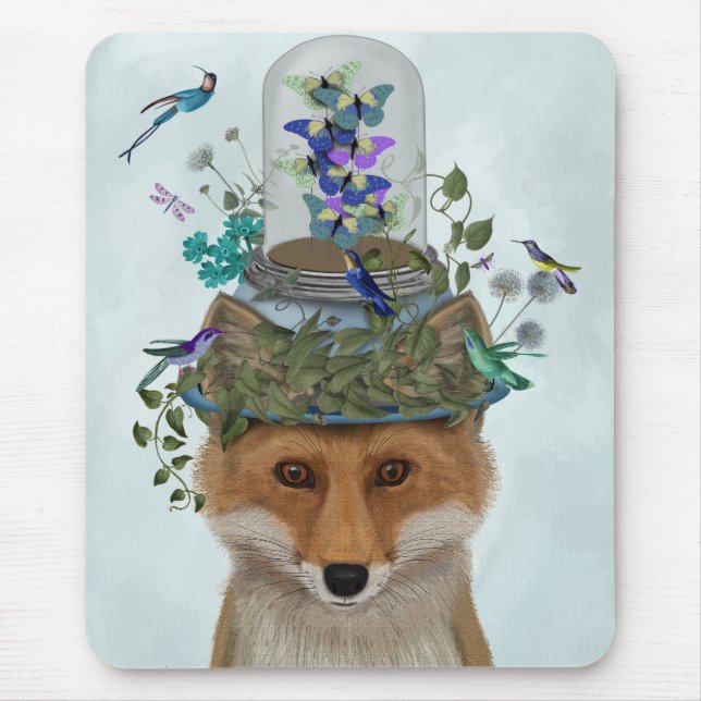 Tapis De Souris Renard avec papillon Bell Jar (Devant)
