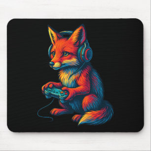 Tapis De Souris Renard de jeu avec casque drôle de jeux vidéo joue