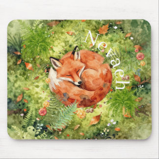 Tapis De Souris Renard endormi fantaisiste | Illustration de forêt