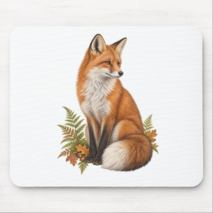 Tapis De Souris Renard et fougères pour un bureau paisible en forê