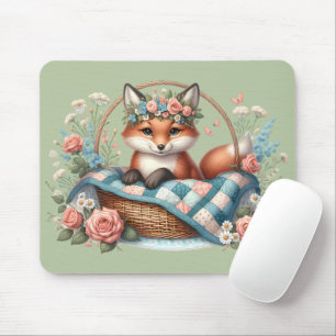 Tapis De Souris Renard floral dans un panier avec courtepointe et