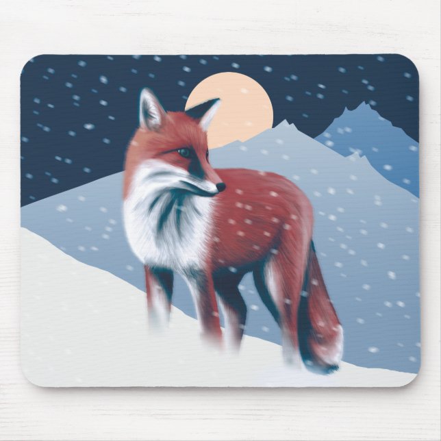 Tapis De Souris Renard Mélange Dans La Neige D'Hiver Illustration (Devant)