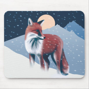Tapis De Souris Renard Mélange Dans L'Illustration De Neige D'Hiv