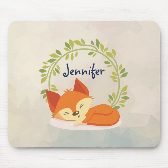 Tapis De Souris Renard orange dormant mignon avec couronne Feuille (Devant)