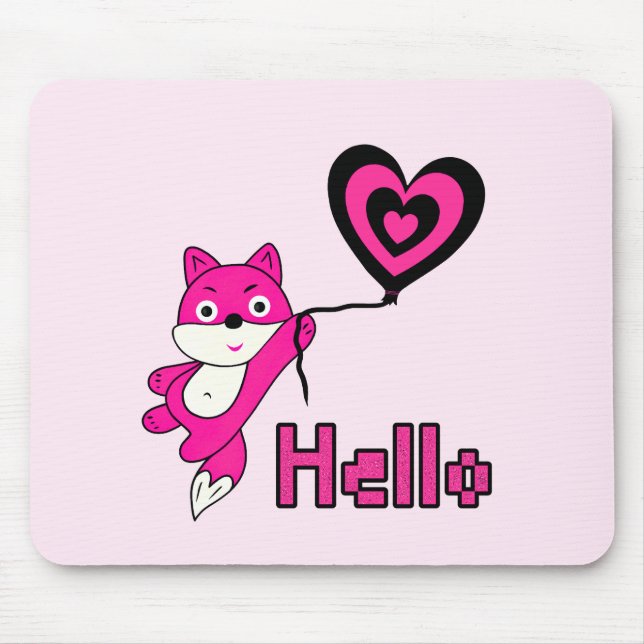 Tapis De Souris Renard rose avec cœur (Devant)