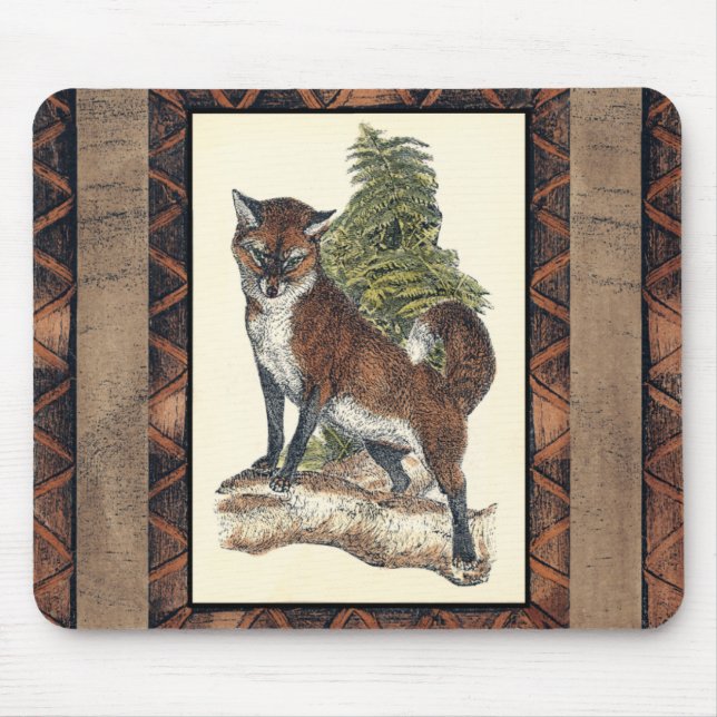 Tapis De Souris Renard rustique sur un tronc d'arbre (Devant)