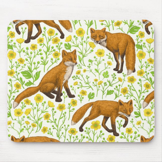 Tapis De Souris Renards et papillons sur le blanc naturel (Devant)