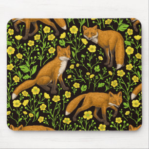 Tapis De Souris Renards et papillons sur le noir