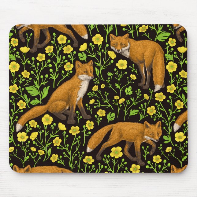 Tapis De Souris Renards et papillons sur le noir (Devant)