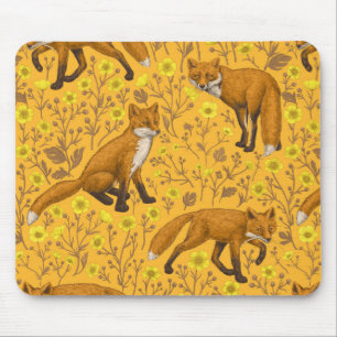 Tapis De Souris Renards et papillons sur orange
