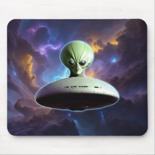 Tapis De Souris Rencontre galactique : Green Alien Head UFO Advent