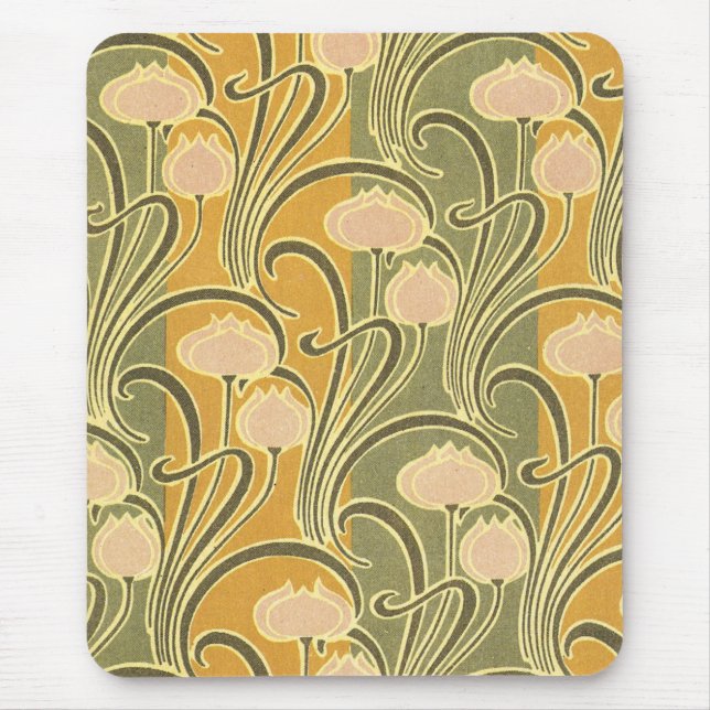 Tapis De Souris René Beauclair’s Art Nouveau Stripes & Fleurs (Devant)