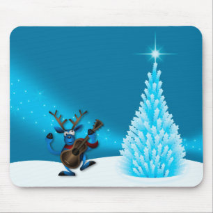 Tapis De Souris Renne Dansant Guitare Joyeux Noël Arbre Bleu
