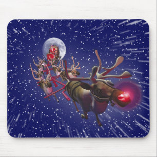 Tapis De Souris Renne flairé rouge du père noël de vol