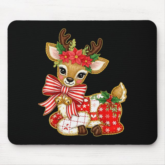 Tapis De Souris Renne Patchwork Noël Fille Prépa Noël Fêtes (Devant)