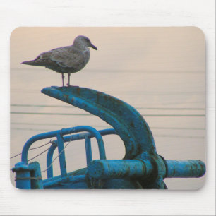 Tapis De Souris Repos de mouette sur l'Ancre du bateau Choshi