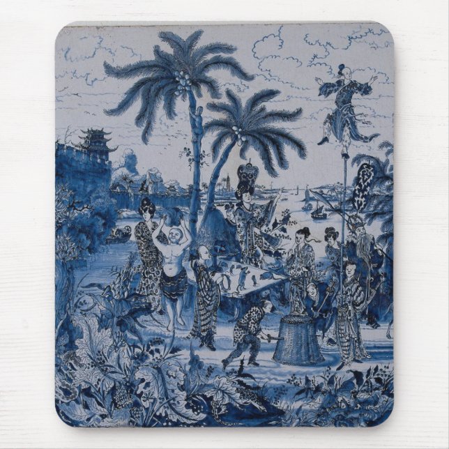 Tapis De Souris Repro Chinoiserie Delft Carrelage bleu et blanc (Devant)