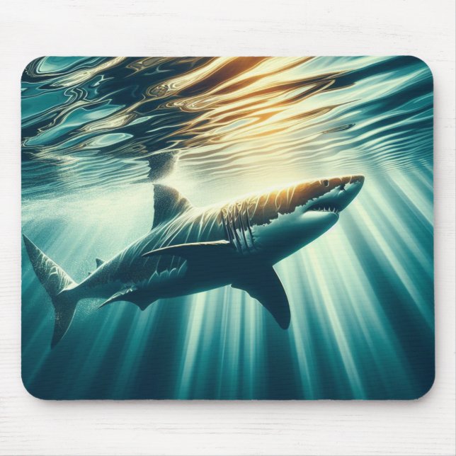 Tapis De Souris Requin dans la mer bleue profonde & soleil (Devant)