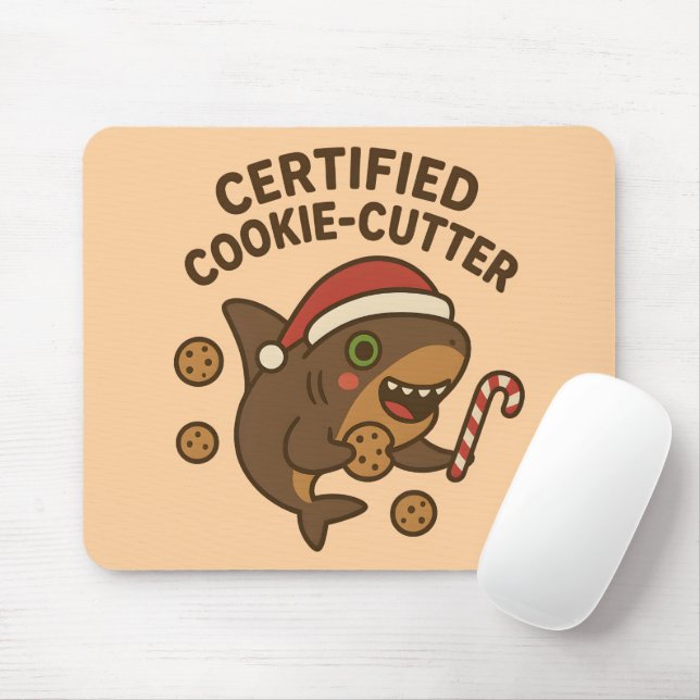 Tapis De Souris Requin de Noël drôle certifié Cookie-Cutter Pun (Avec souris)