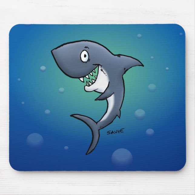Tapis De Souris Requin drôle souriant sur fond bleu (Devant)