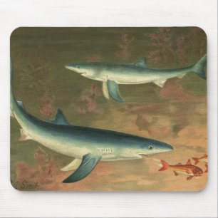 Tapis De Souris Requins Bleus Mangeant des Poissons, Vie Marine Vi