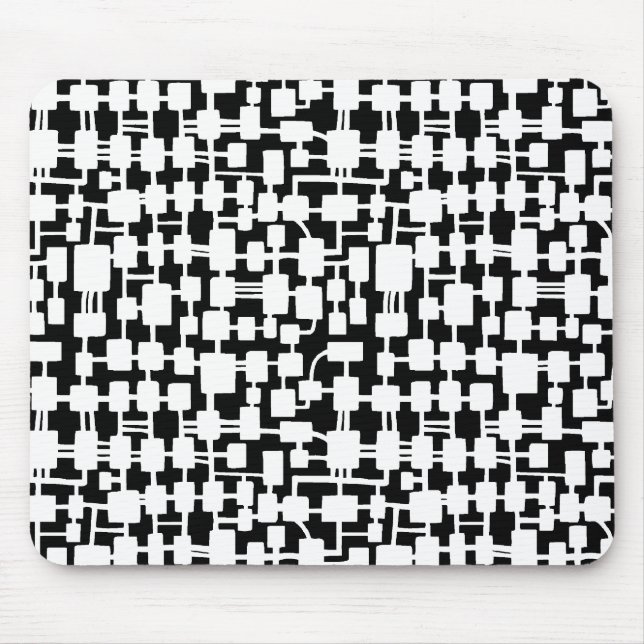 Tapis De Souris Réseau Abstrait - Blanc sur noir (Devant)