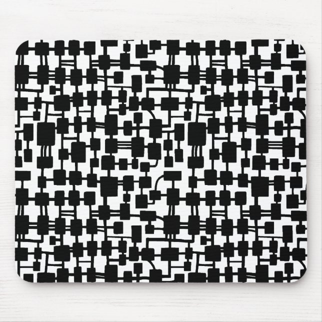 Tapis De Souris Réseau Abstrait - Noir sur Blanc (Devant)