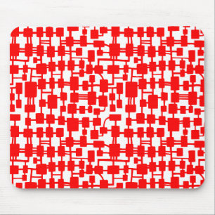 Tapis De Souris Réseau Abstrait - Rouge sur blanc