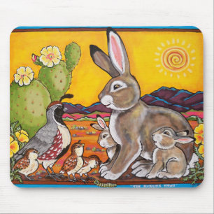 Tapis De Souris Réserve faunique de lapin Quail jaune Sunrise Cact