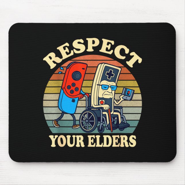 Tapis De Souris Respect Your Elders Gaming Control 80s Retro Funny (Devant)