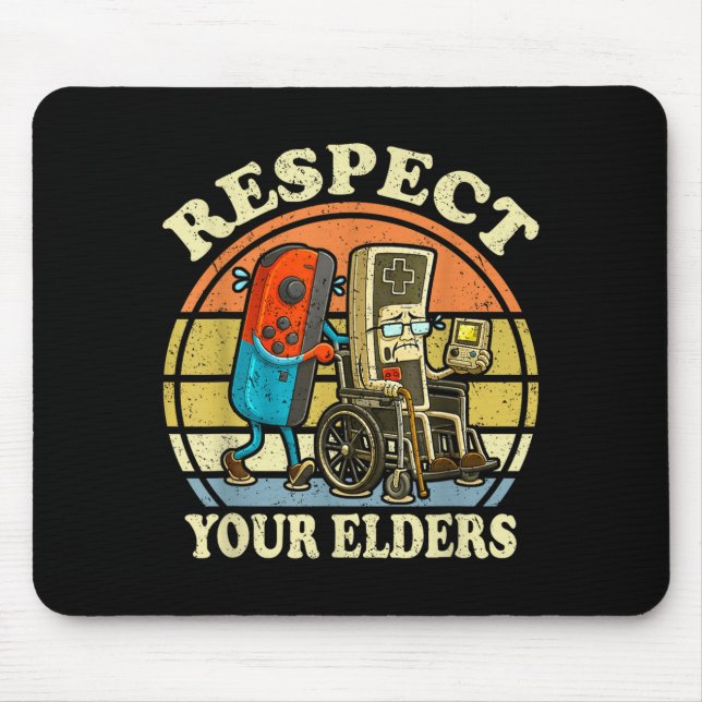 Tapis De Souris Respect Your Elders Retro Gaming Funny Controller  (Devant)