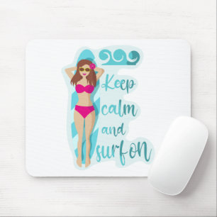 Tapis De Souris Restez calme et surf sur la brunette fille Carte