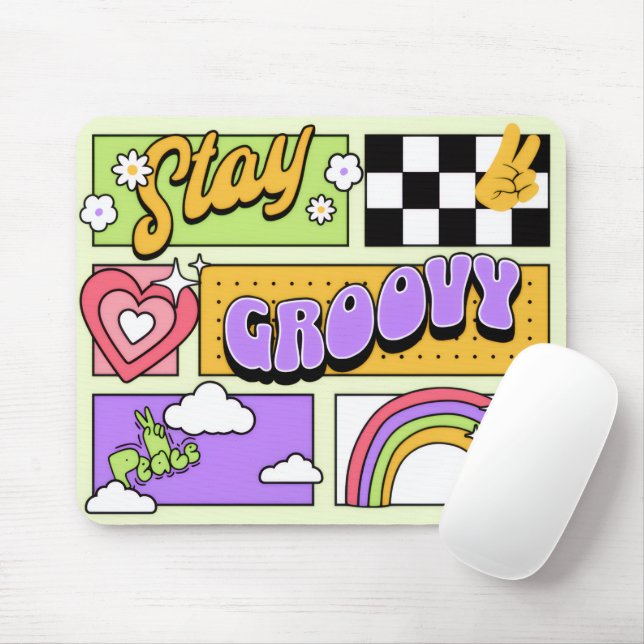 Tapis De Souris Restez Groovy Rétro Esthétique (Avec souris)