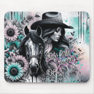 Tapis De Souris Restez sauvage cowgirl western