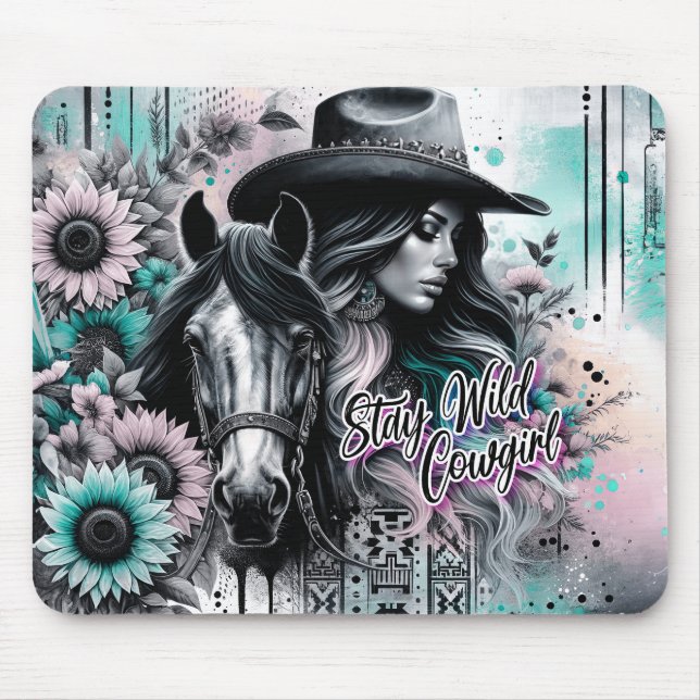 Tapis De Souris Restez sauvage cowgirl western (Devant)