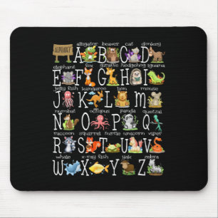 Tapis De Souris Retour à l'école Enfants Animaux Mignons A-z Alpha